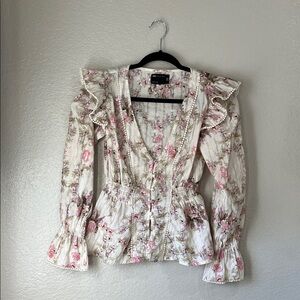 ASOS DESIGN Women’s Floral Ruffle Blouse Pink Cream Sz 2 Farmhouse Cottage Core